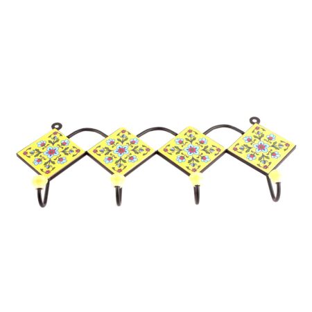 Yellow And Turquoise Tiny Flower Ceramic Tiles Hooks